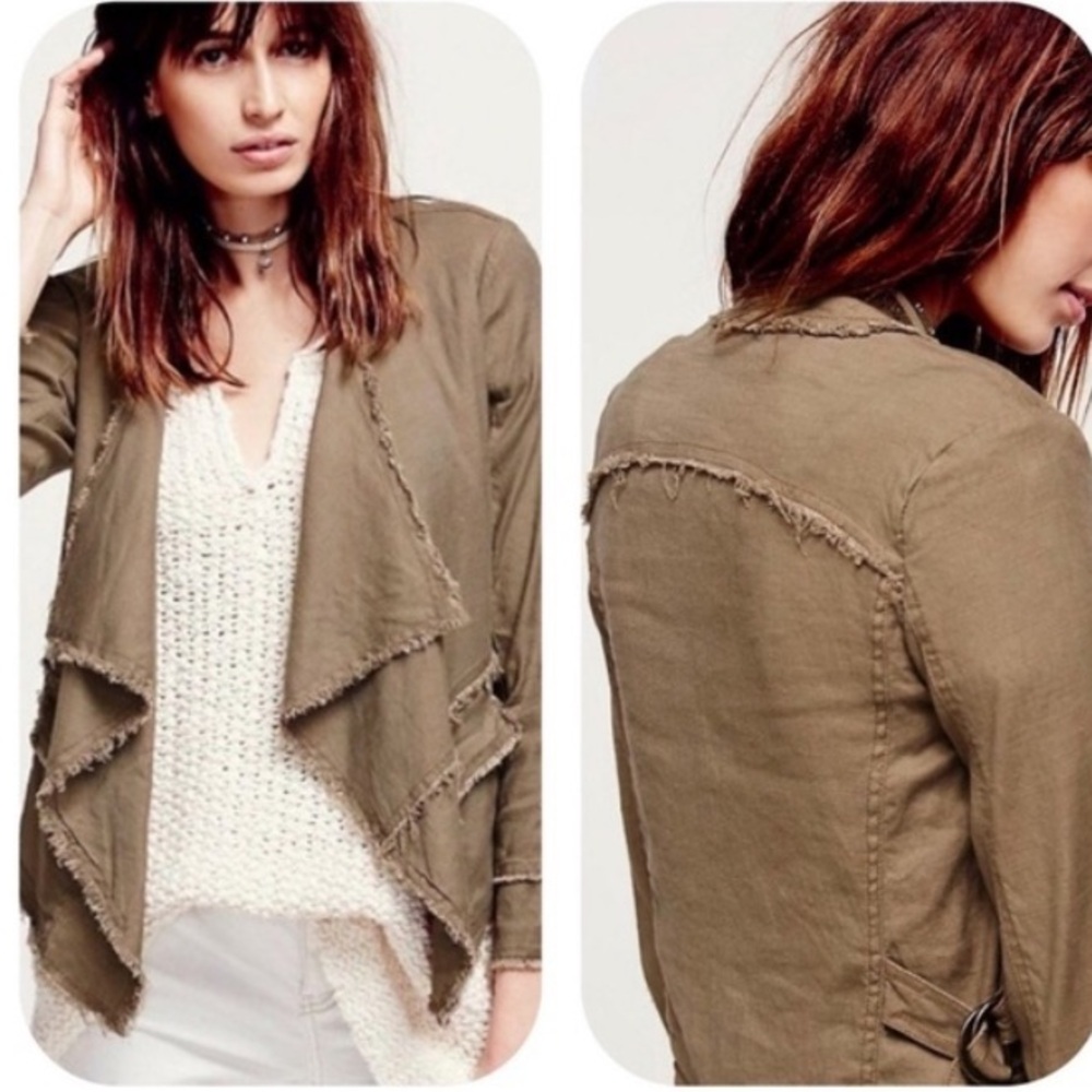 Free People Raw Femme Brown Linen Waterfall Jacket Cardigan